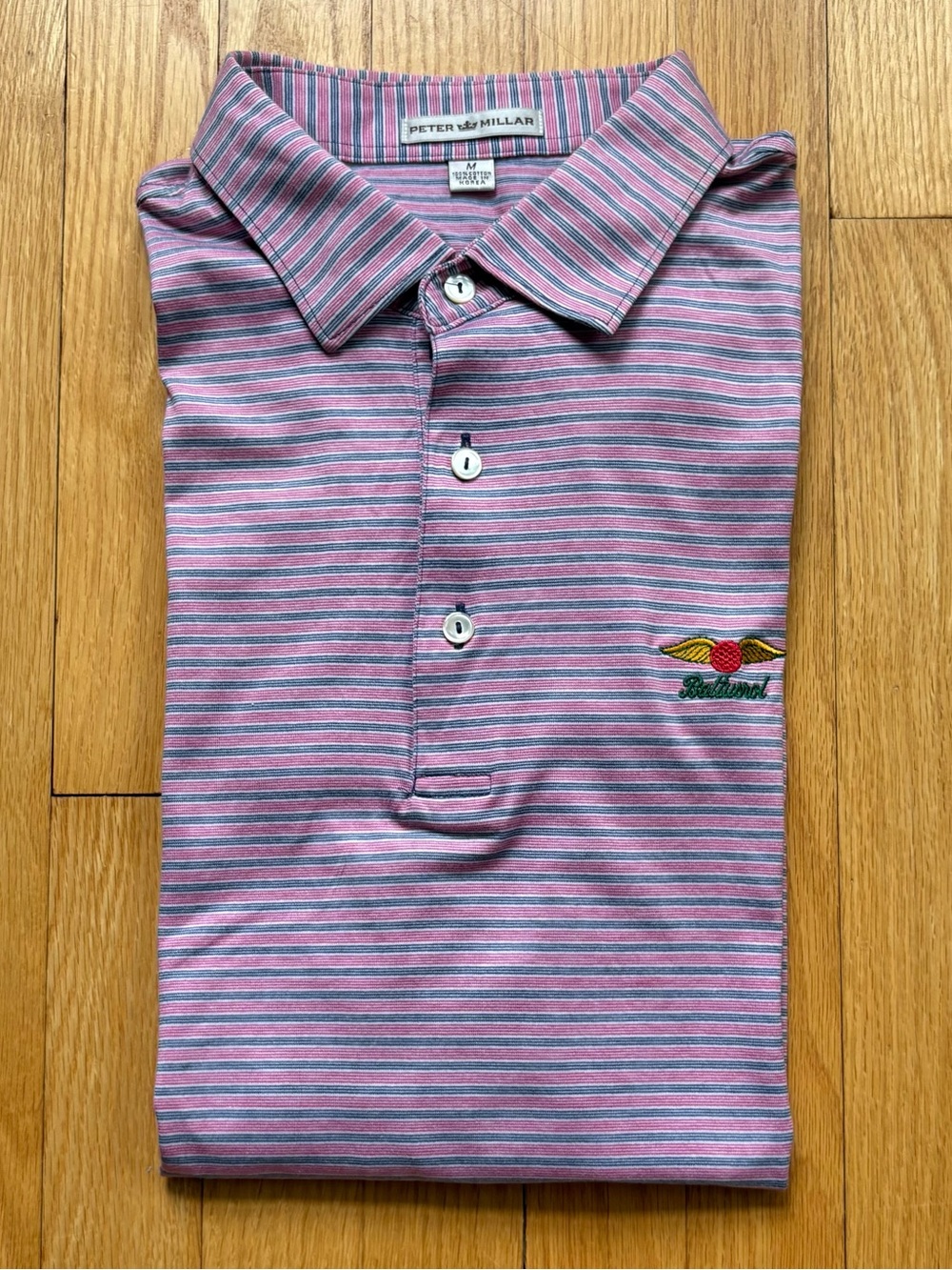 Peter Millar Men’s Short Sleeve Polo Cotton Medium Pink Blue Baltusrol Golf Club